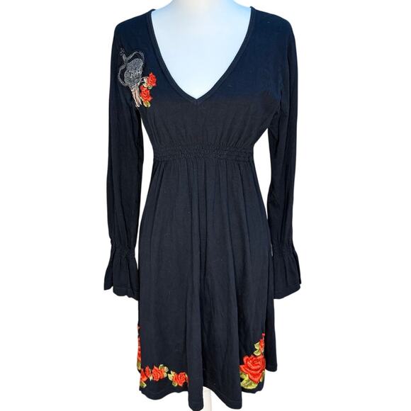 Johnny Was LA Womens Large Black 'Rock And Revolution' Floral Embroidered  Dress